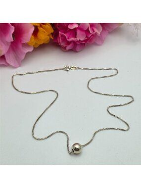 Italy 925 Sterling Silver Floating Bead Necklace Box Chain 18” 7.7mm